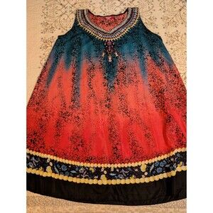 Women Somya Brand Multicolor Beaded African Theme Kaftan Light Weight O/S Dress